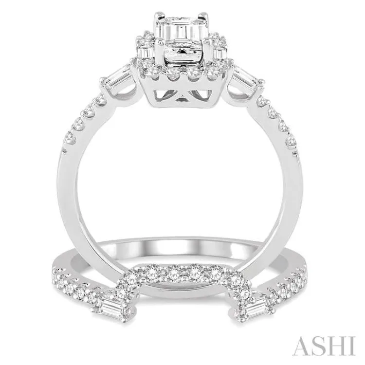 1 1/3 Ctw Diamond Wedding Set With 1 Ctw Engagement Ring and 1/4 Ctw Wedding Band in 14K White Gold