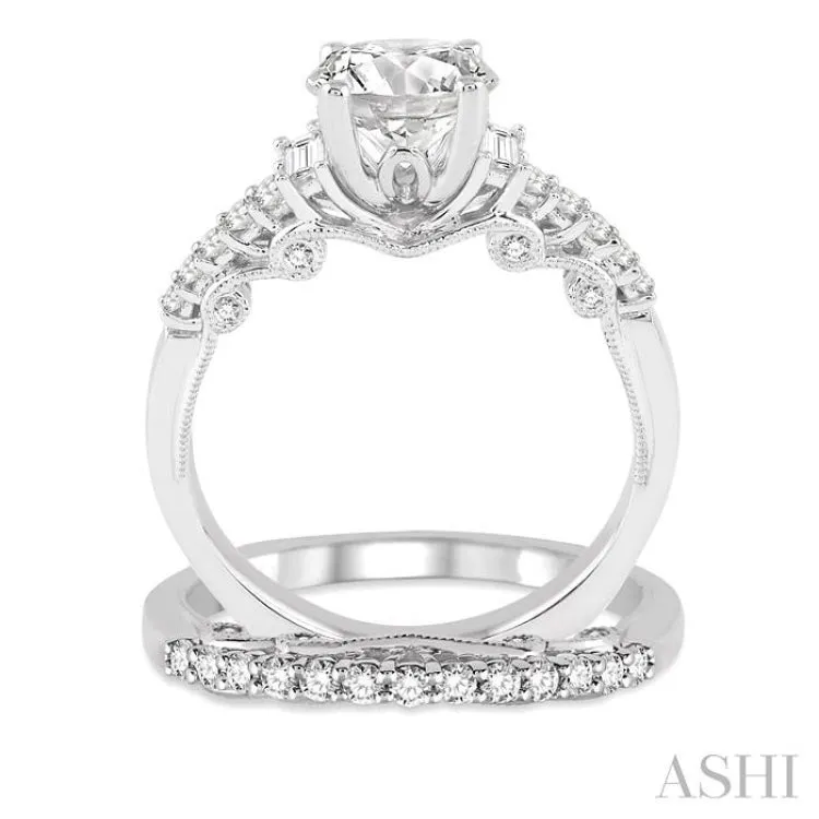 1 1/3 Ctw Diamond Wedding Set with 1 Ctw Round Cut Engagement Ring and 1/4 Ctw Wedding Band in 14K White Gold