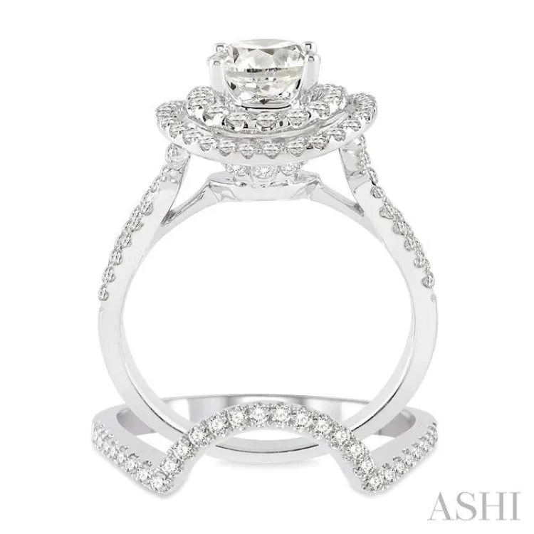 1 3/4 Ctw Diamond Wedding Set with 1 1/2 Ctw Round Cut Engagement Ring and 1/5 Ctw Wedding Band in 14K White Gold