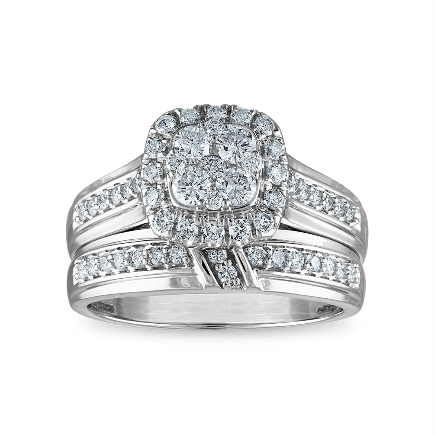 1 CTW Diamond Halo Wedding Trio Set in 10KT White Gold