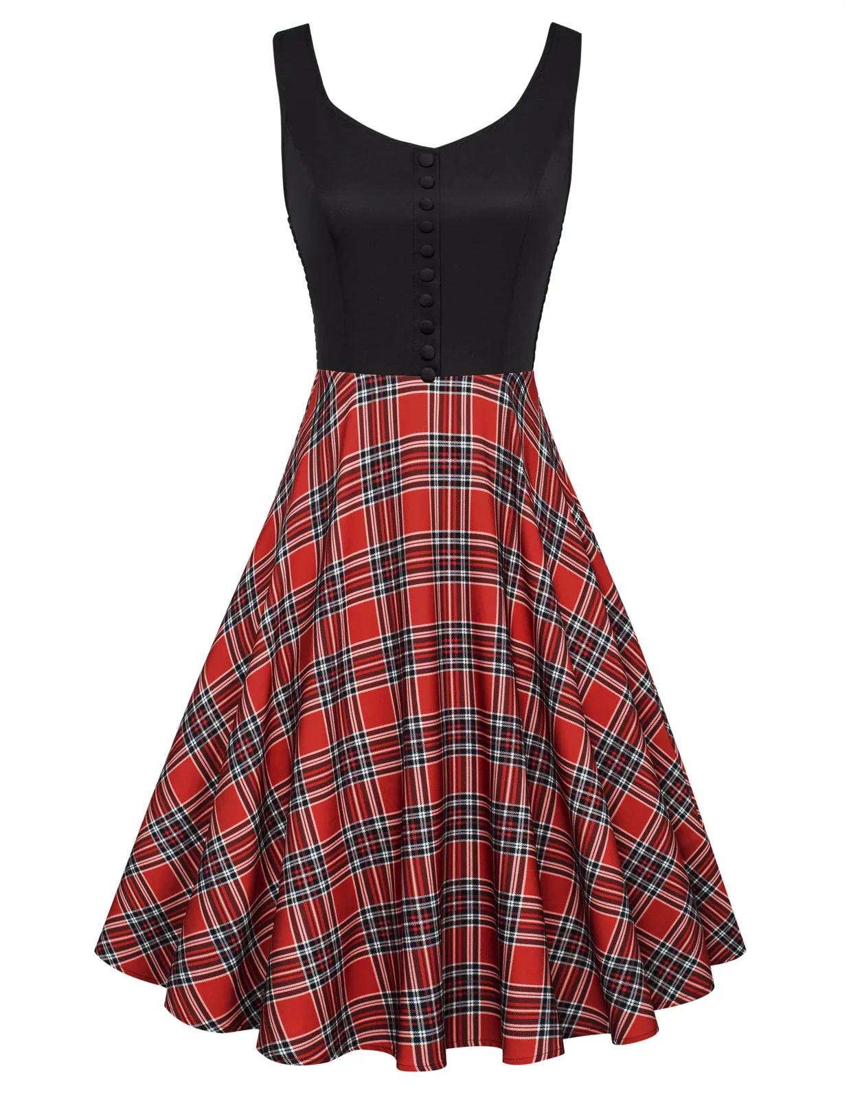 1950s Retro Vintage Plaided Sleeveless Homecoming Dresses Cocktail Party A-Line Dress