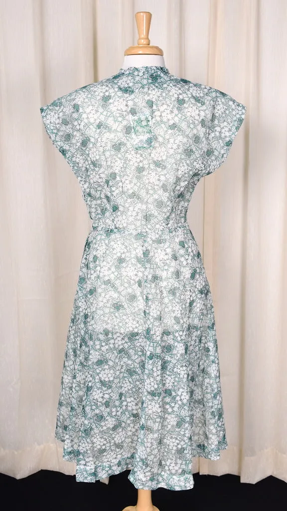 1950s Sheer Green Floral Vintage Dress