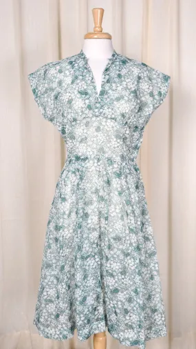 1950s Sheer Green Floral Vintage Dress