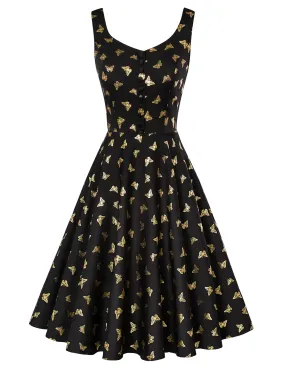 1950s Vintage Butterfly Printed Sleeveless A-Line Dress