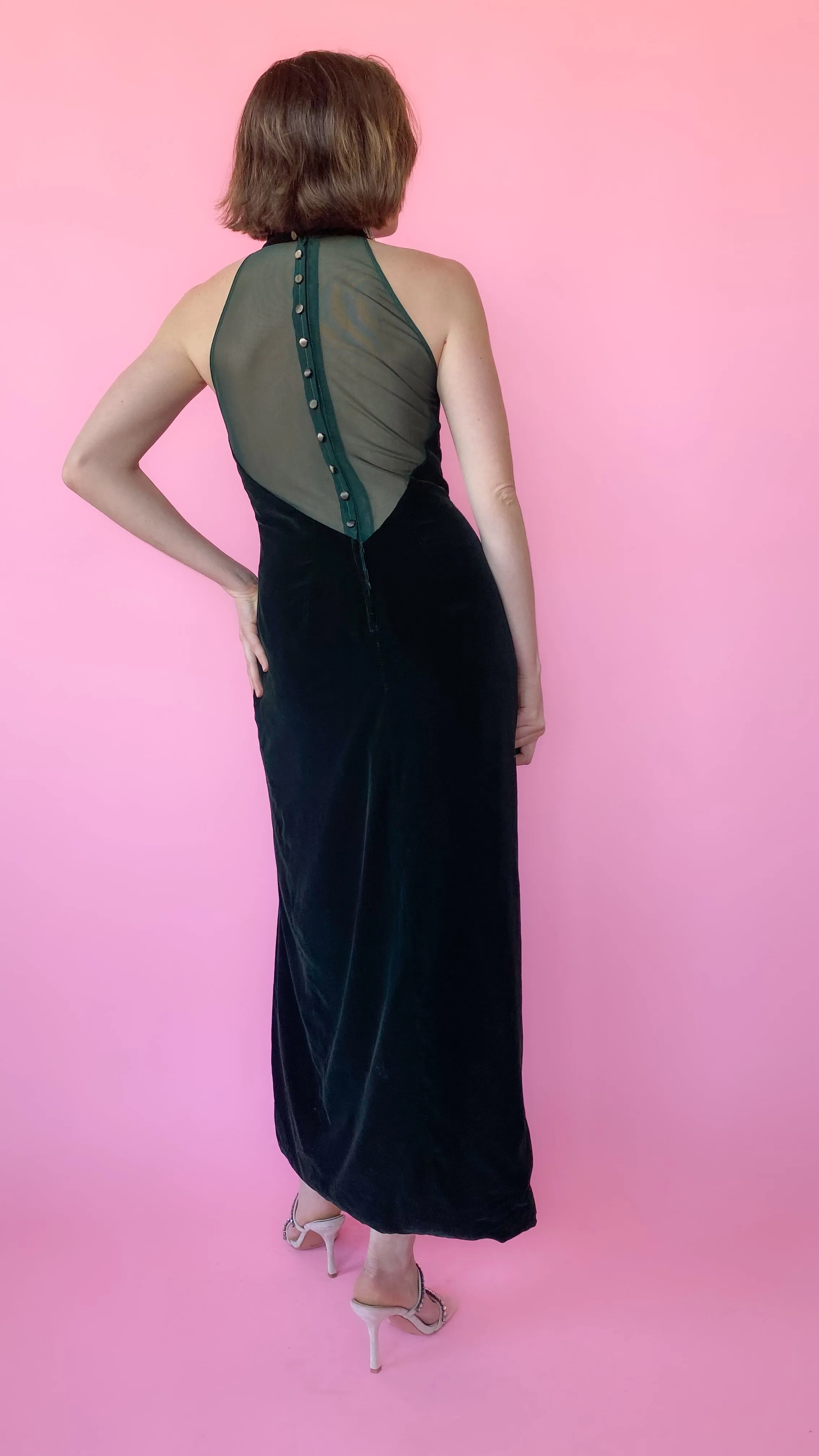 1980s Emerald Green Velvet Gown, sz. S