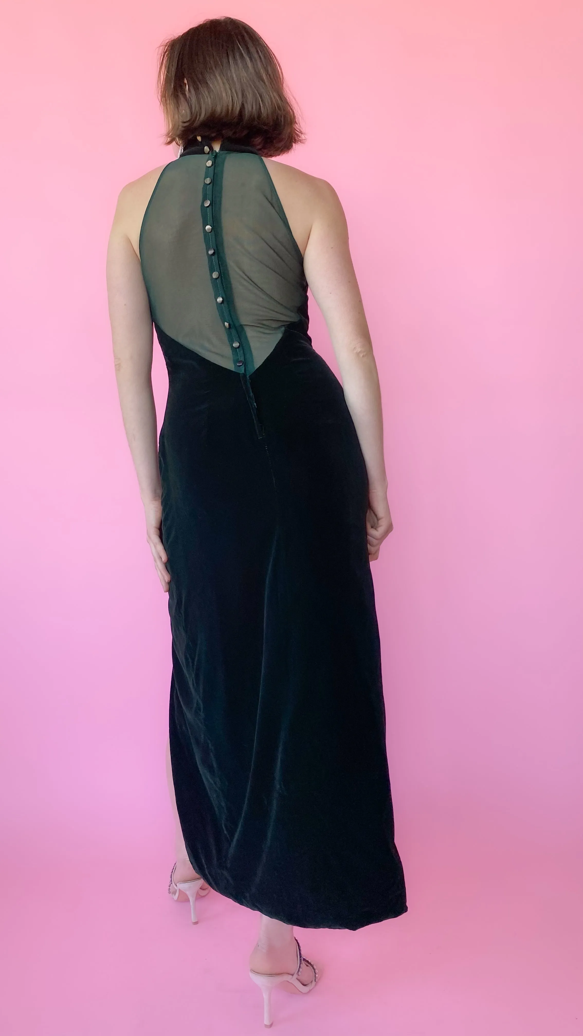 1980s Emerald Green Velvet Gown, sz. S