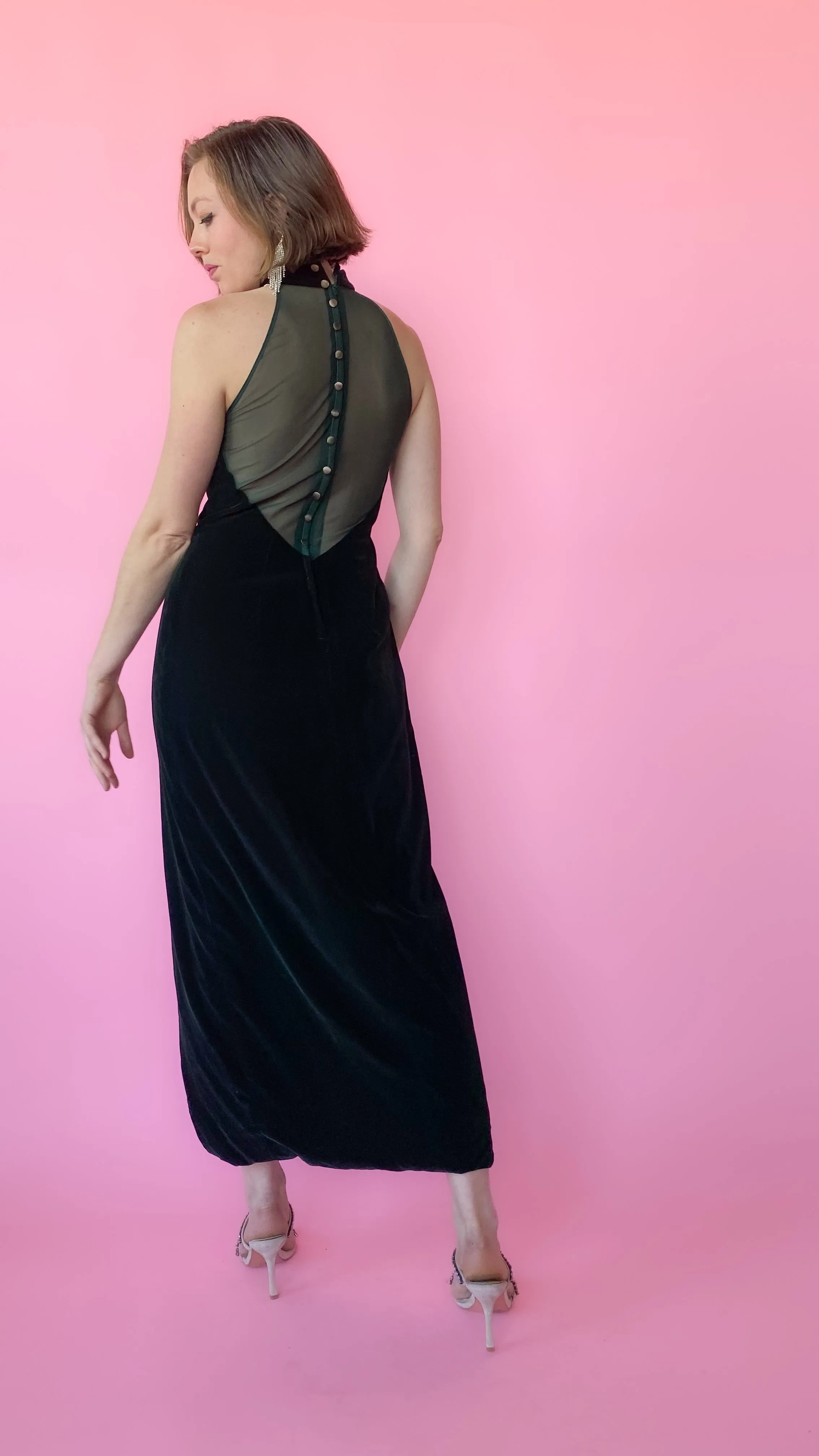 1980s Emerald Green Velvet Gown, sz. S