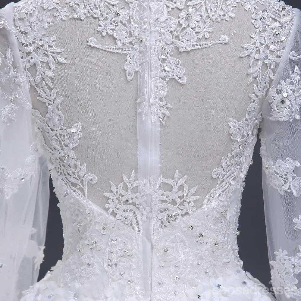 2018 Sexy See Through Long Sleeve Lace A line Wedding Bridal Dresses, Affordable Custom Made Wedding Bridal Dresses, WD267