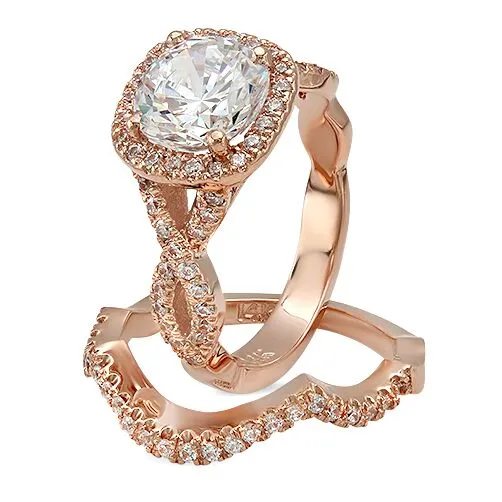 2.5 Carat Brilliant Cushion cut Cubic Zirconia Engagement Ring with Fitted band Rose Gold