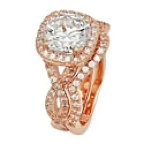 2.5 Carat Brilliant Cushion cut Cubic Zirconia Engagement Ring with Fitted band Rose Gold