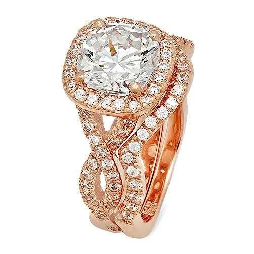 2.5 Carat Brilliant Cushion cut Cubic Zirconia Engagement Ring with Fitted band Rose Gold