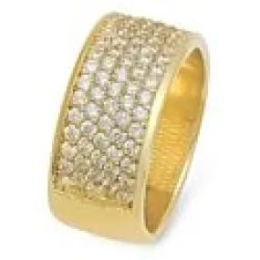 9mm Wedding Band in 5 Rows of Pave Cubic Zirconia 14k Yellow Gold