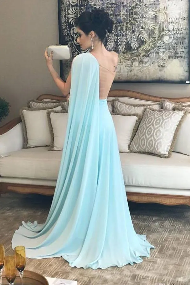 A Line Chiffon One Shoulder Ruffles Green Formal Dresses Long Prom Dresses JS295