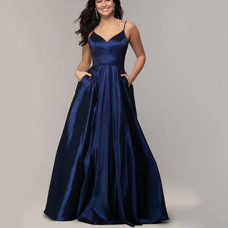 A-Line Satin Spaghetti Straps Evening Dress EV1008