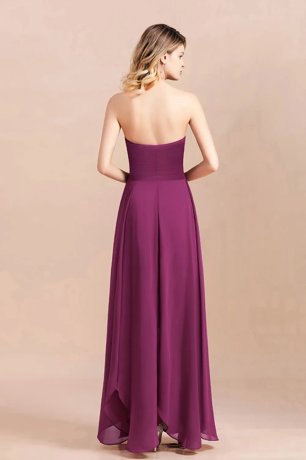 A-Line Strapless Backless Evening Party Dress Charming Chiffon Bridesmaid Dress