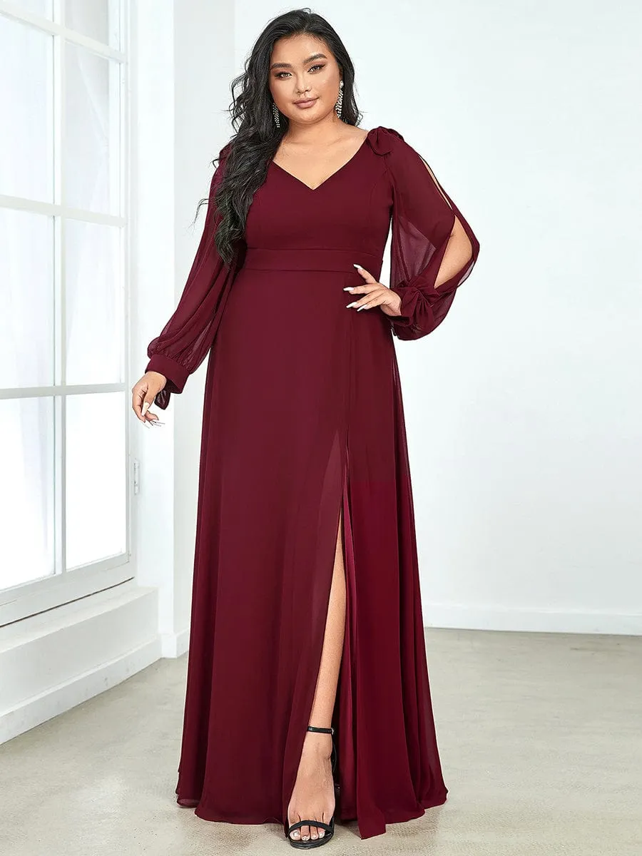 A-Line V-Neck Bridesmaid Dress with Long Lantern Sleeves