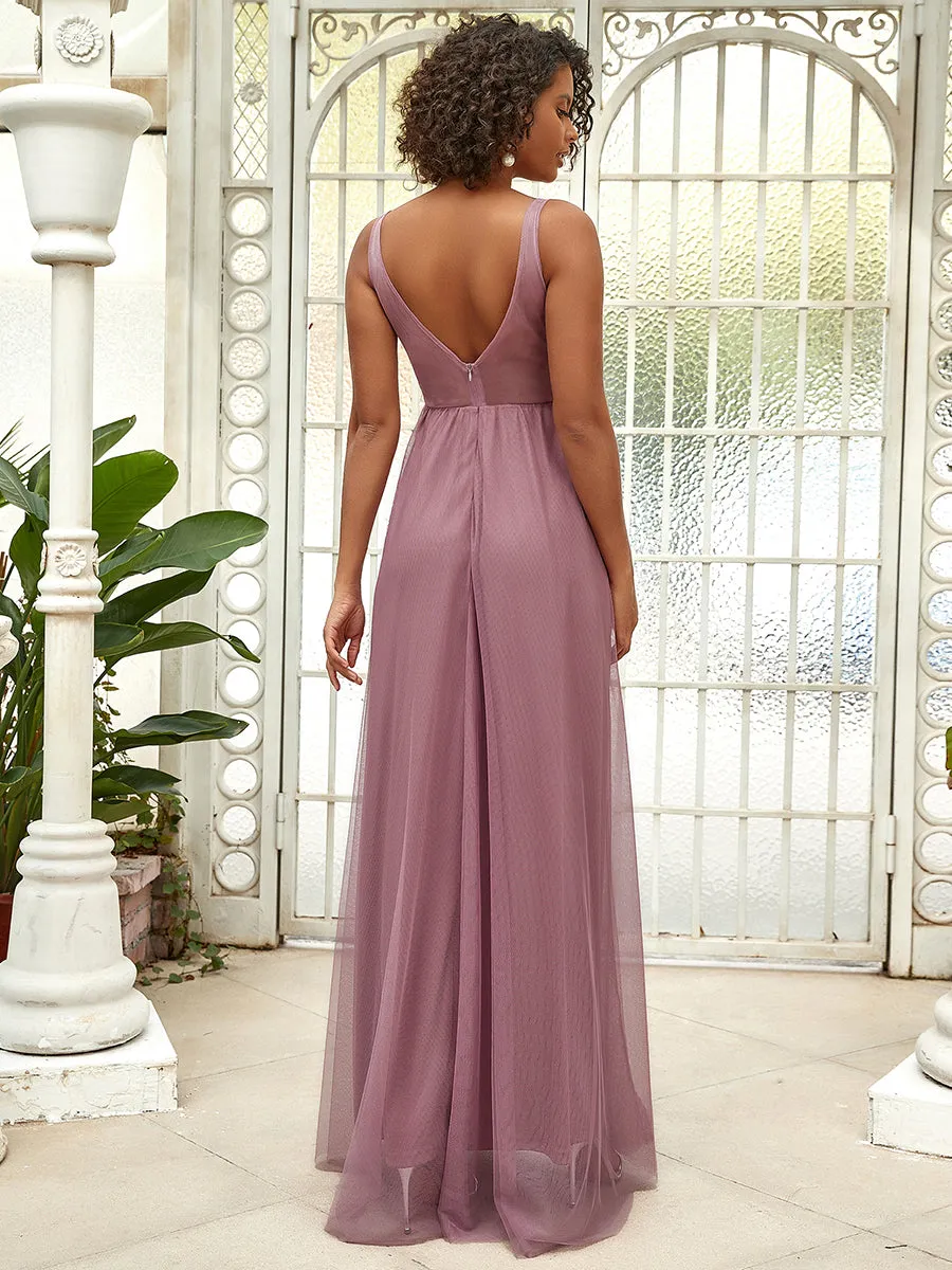 A-Line V-Neck Floral Lace Appliques Wholesale Bridesmaid Dress