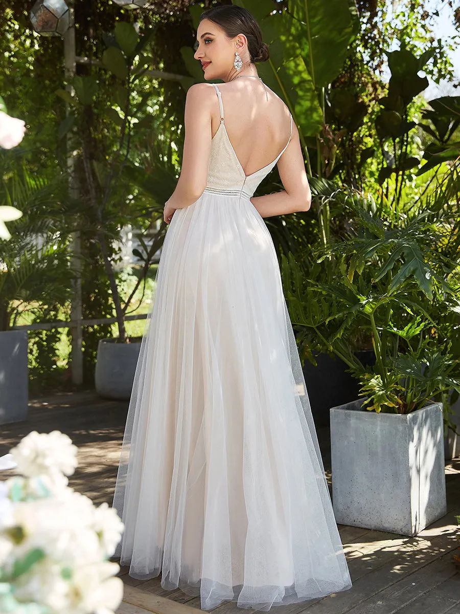 A-Line Wholesale Wedding Dresses with Spaghetti Straps and Deep V-Neck