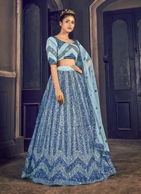 Admirable Grey Color Soft Net Fabric Sequins Work Lehenga Choli