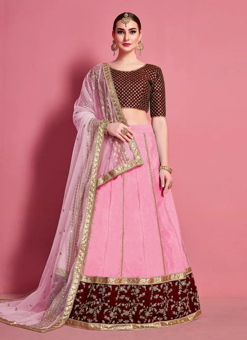 Admiring Art Silk Fabric Baby Pink Color Sequins Work Lehenga Choli