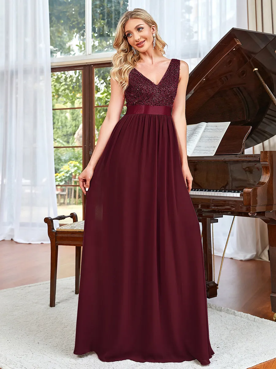 Adorable A Line Sleeveless Wholesale Bridesmaid Dresses with Deep V Neck