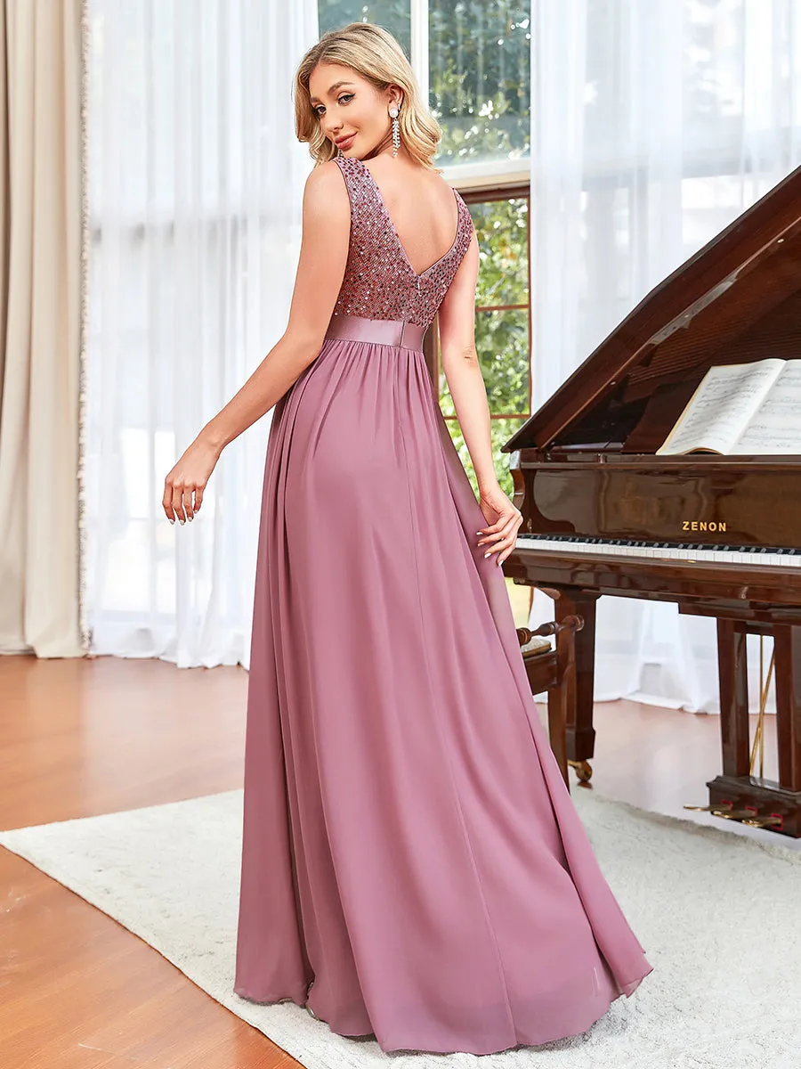 Adorable A Line Sleeveless Wholesale Bridesmaid Dresses with Deep V Neck