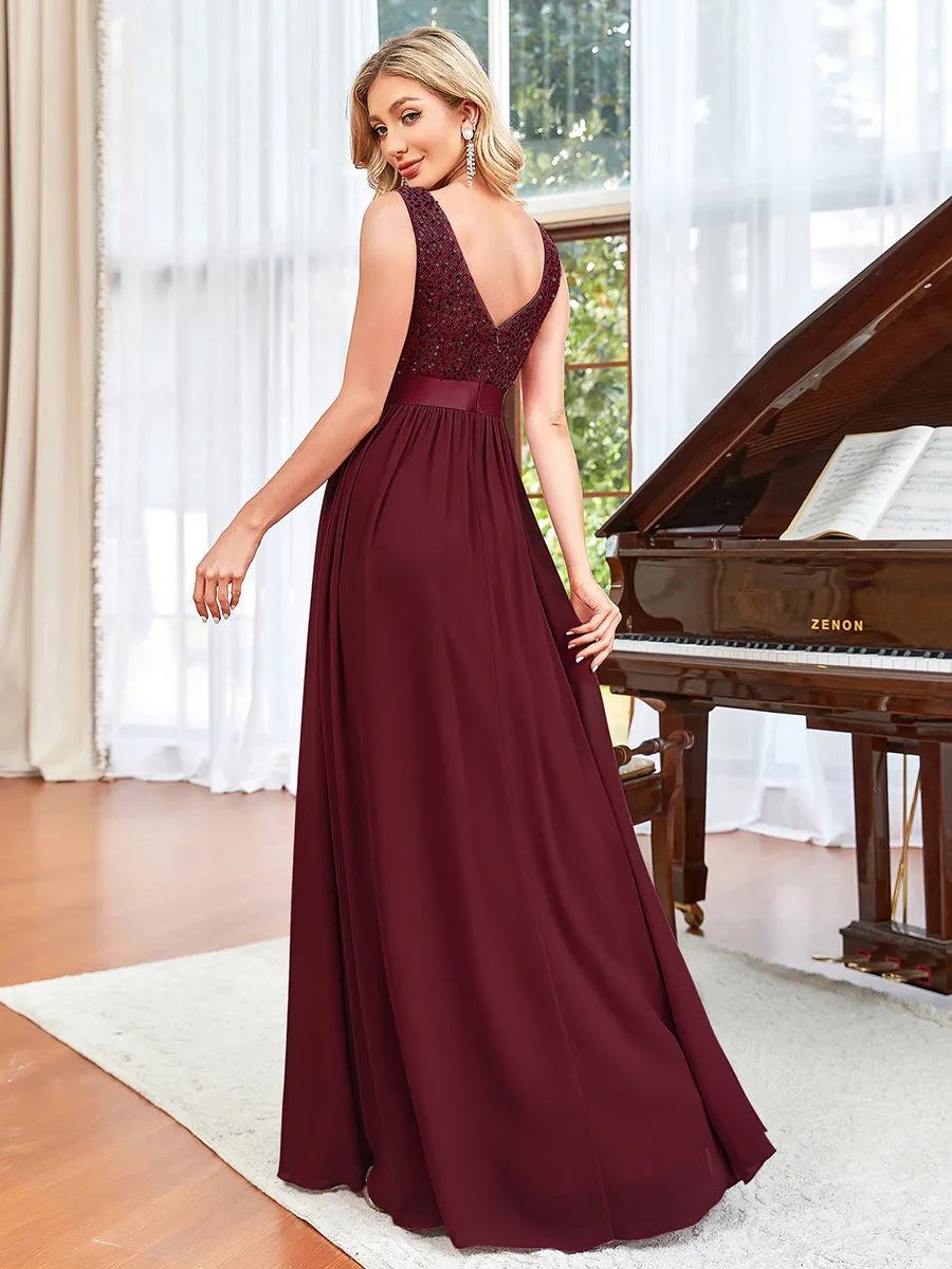 Adorable A Line Sleeveless Wholesale Bridesmaid Dresses with Deep V Neck