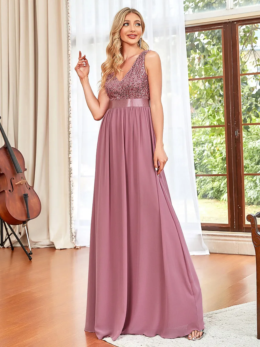 Adorable A Line Sleeveless Wholesale Bridesmaid Dresses with Deep V Neck