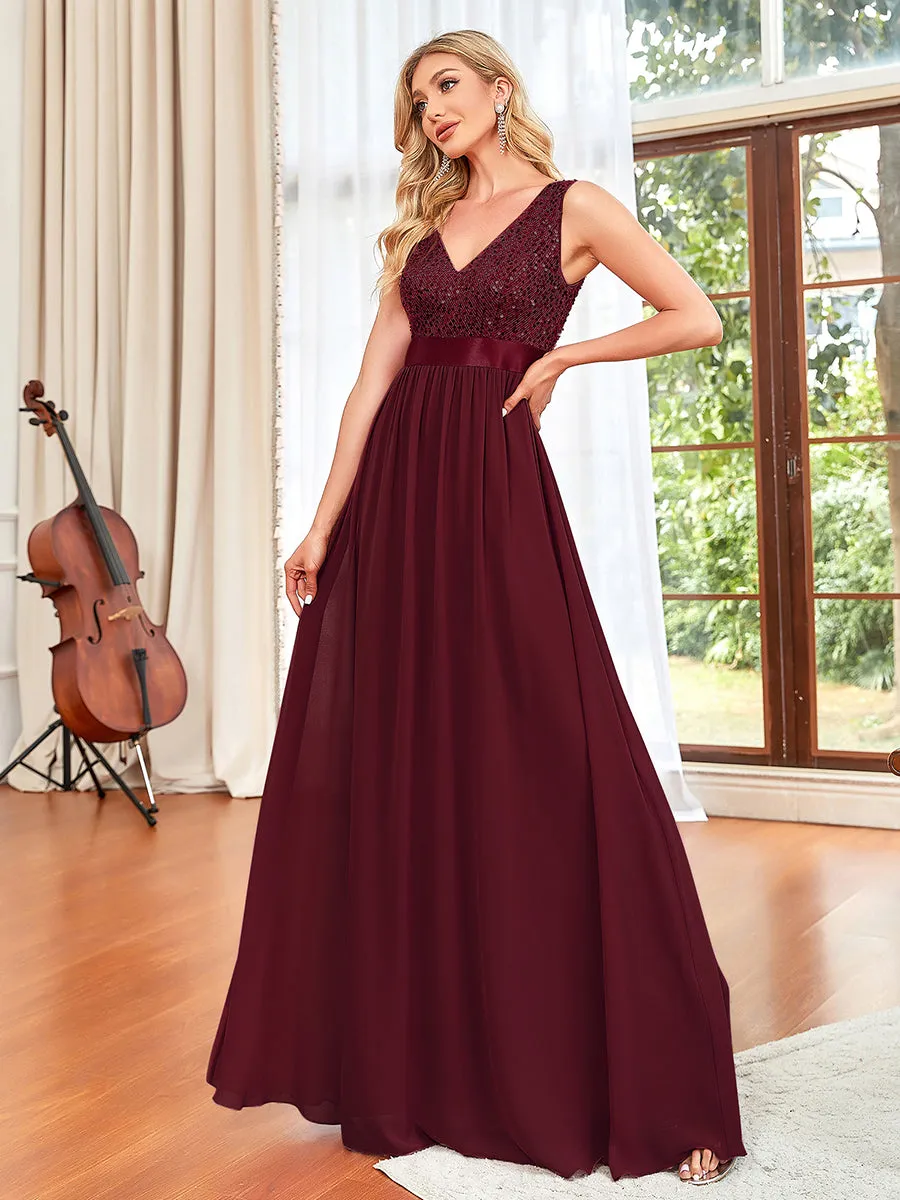 Adorable A Line Sleeveless Wholesale Bridesmaid Dresses with Deep V Neck