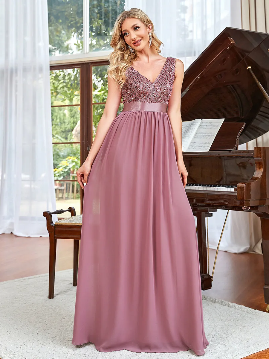 Adorable A Line Sleeveless Wholesale Bridesmaid Dresses with Deep V Neck