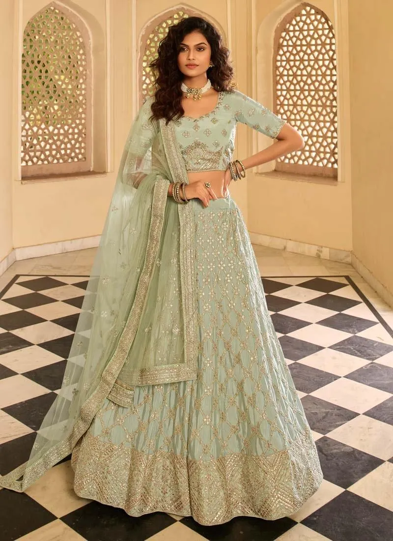 Adorable Crepe Base Pista Green Color Gota And Stone Work Lehenga