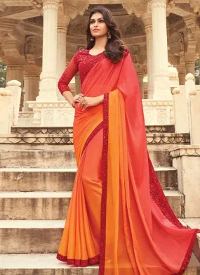 Adorable Red And Yellow Color Base Heavy Saree With Heavy Work Blouse