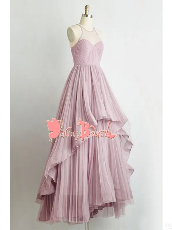 Affordable Light Purple Simple A-line Open Back Sweetheart Pleating Chiffon High Low Prom Dresses. DB1055