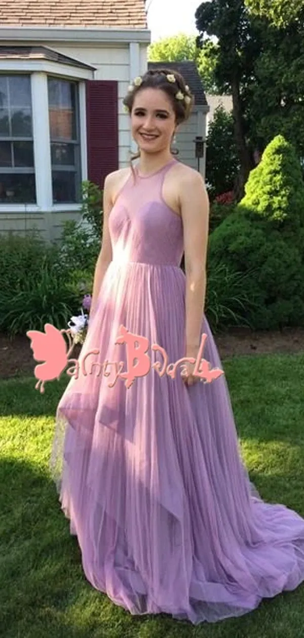 Affordable Light Purple Simple A-line Open Back Sweetheart Pleating Chiffon High Low Prom Dresses. DB1055