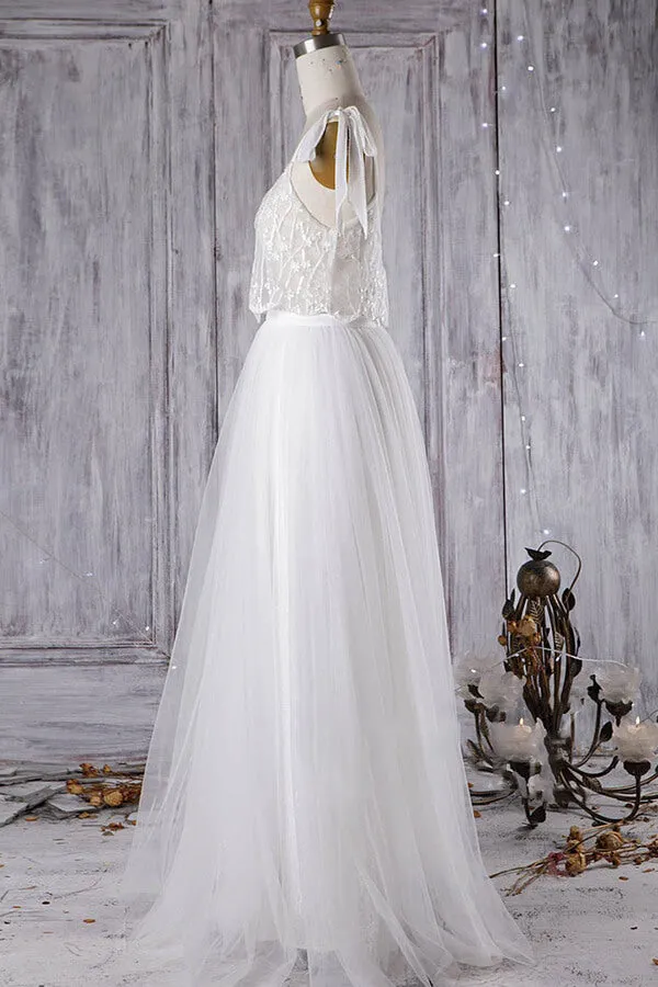 Affordable Long A-line Sweetheart Tulle Lace Backless Wedding Dress