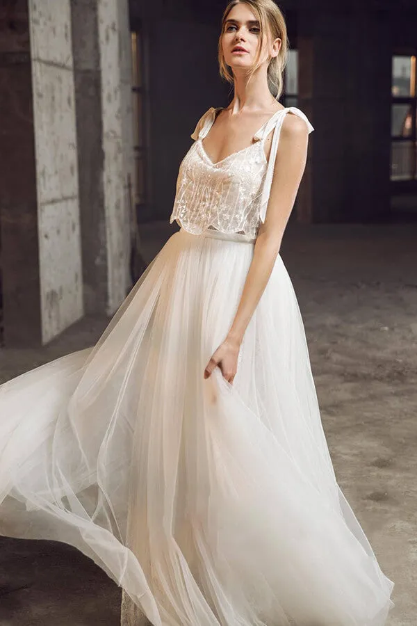 Affordable Long A-line Sweetheart Tulle Lace Backless Wedding Dress