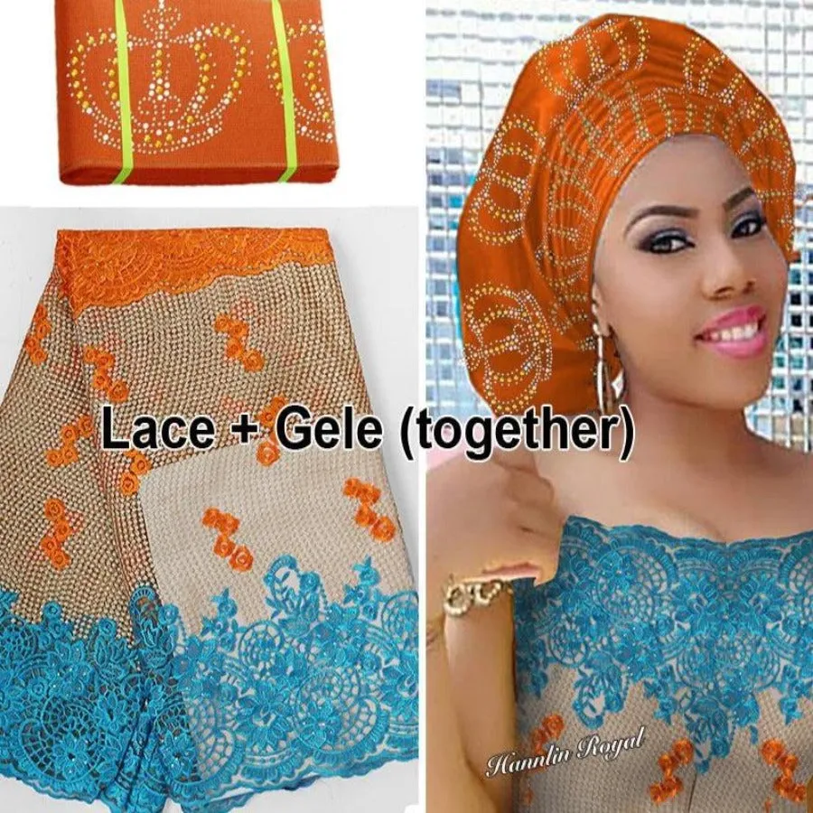 African French lace Tulle Fabric Guipure bordered Matching Crown