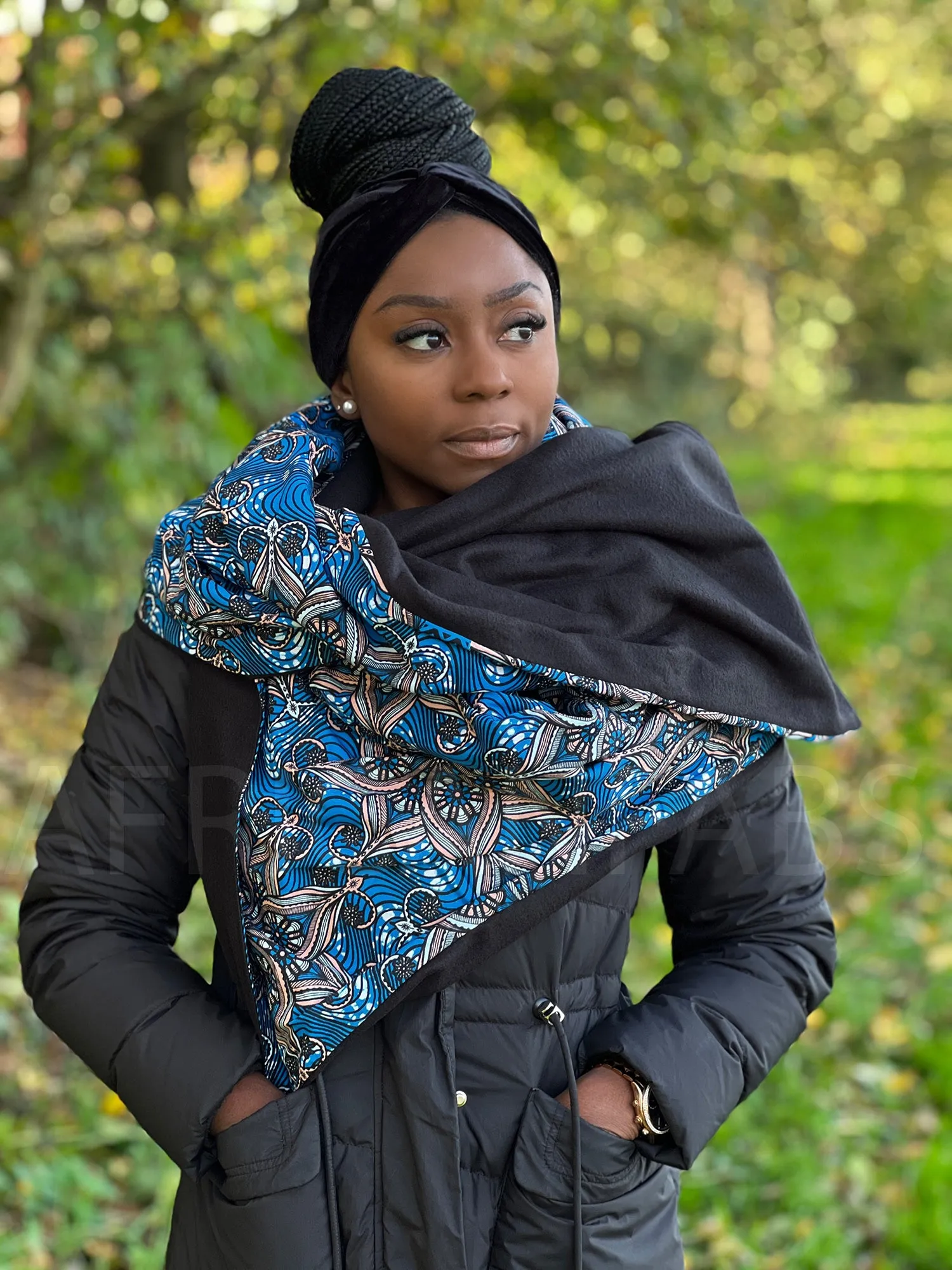 African print Winter scarf for Adults Unisex - Blue Starflower