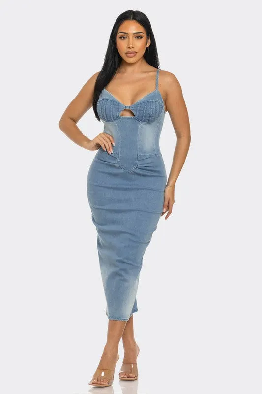 Allure Me- Light Washed Denim Fashion Dress