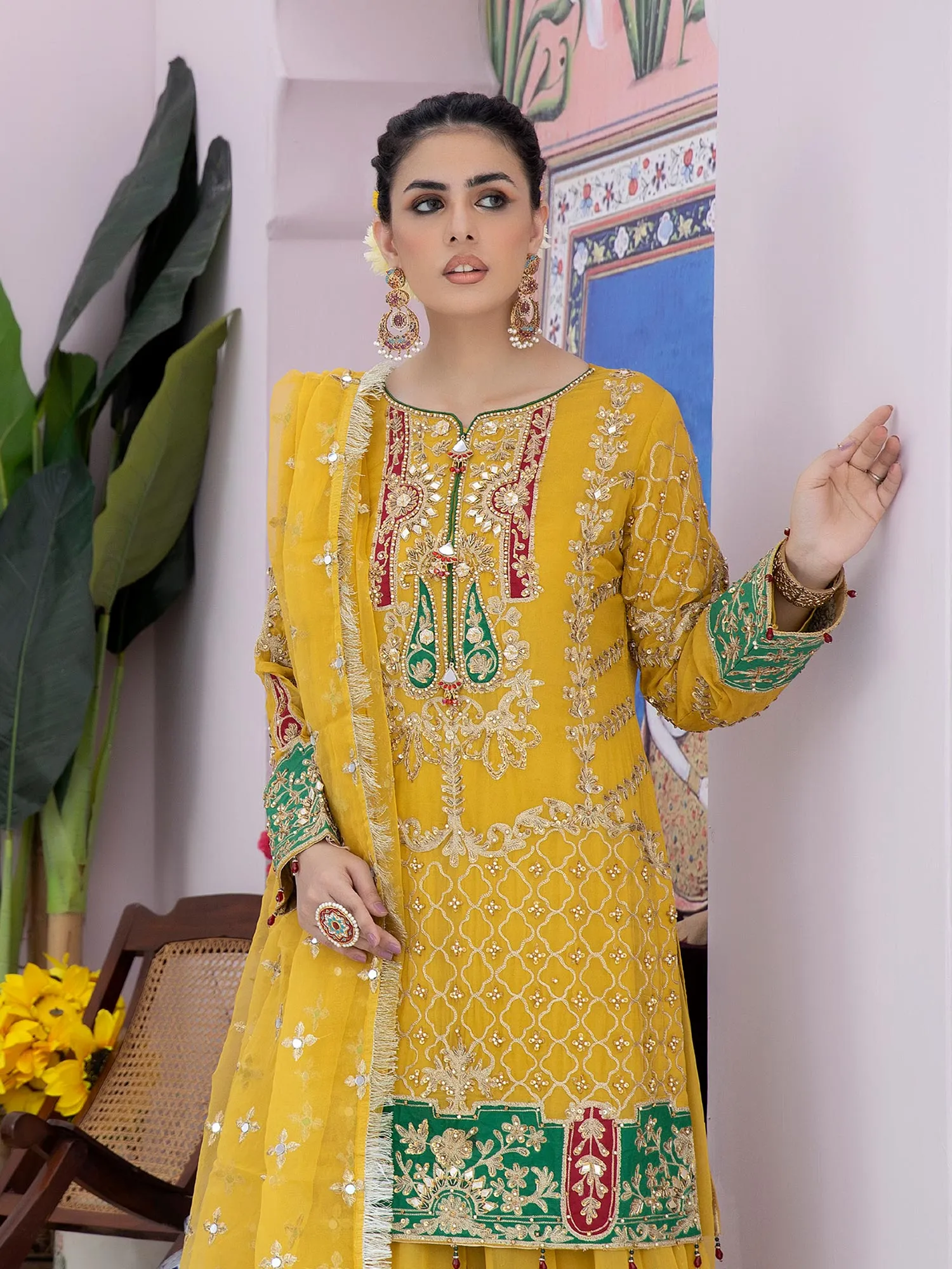 Ally's "Mehbooba" Yellow Luxury Organza Sharara Suit (AL-3391)