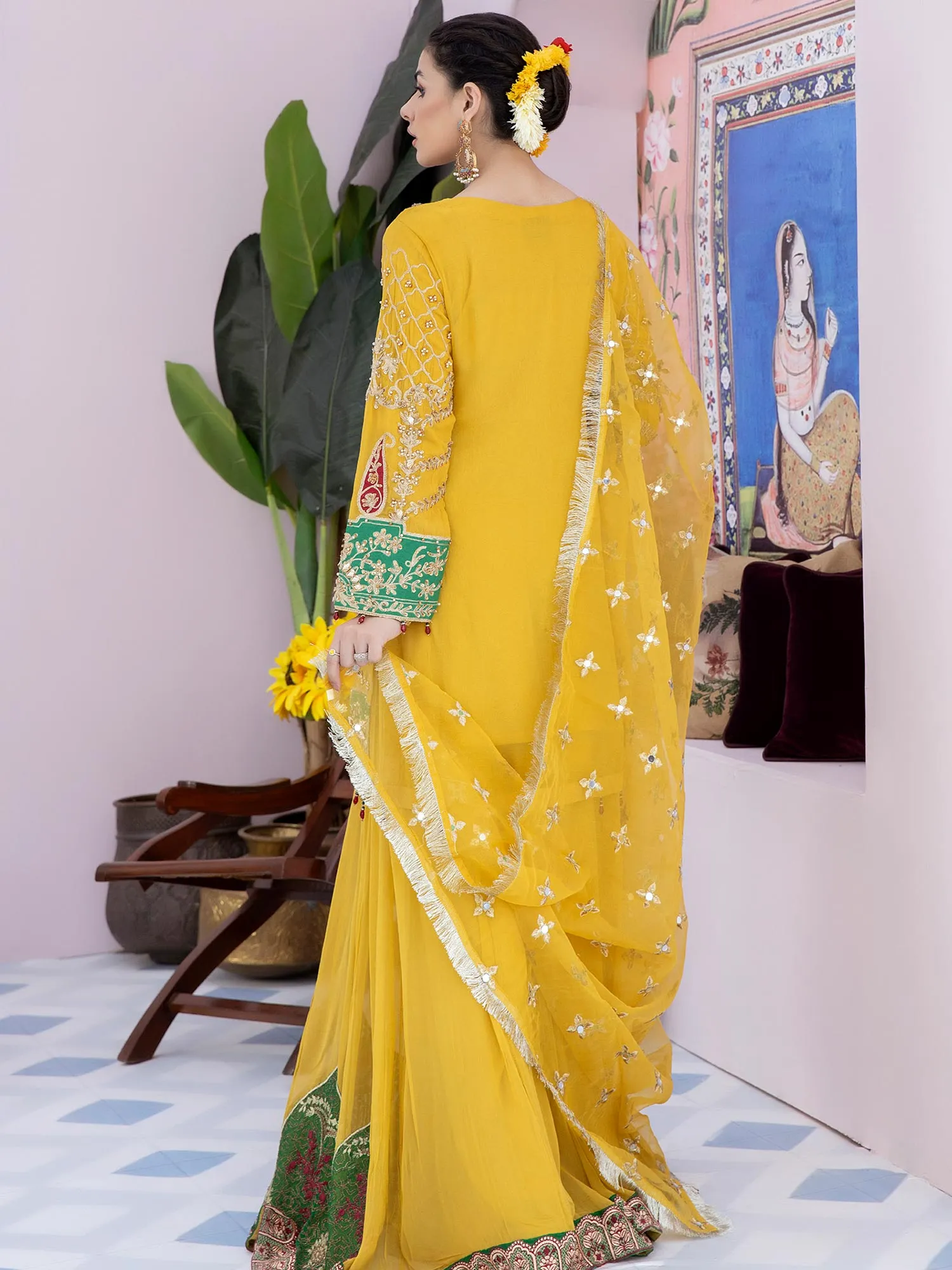 Ally's "Mehbooba" Yellow Luxury Organza Sharara Suit (AL-3391)