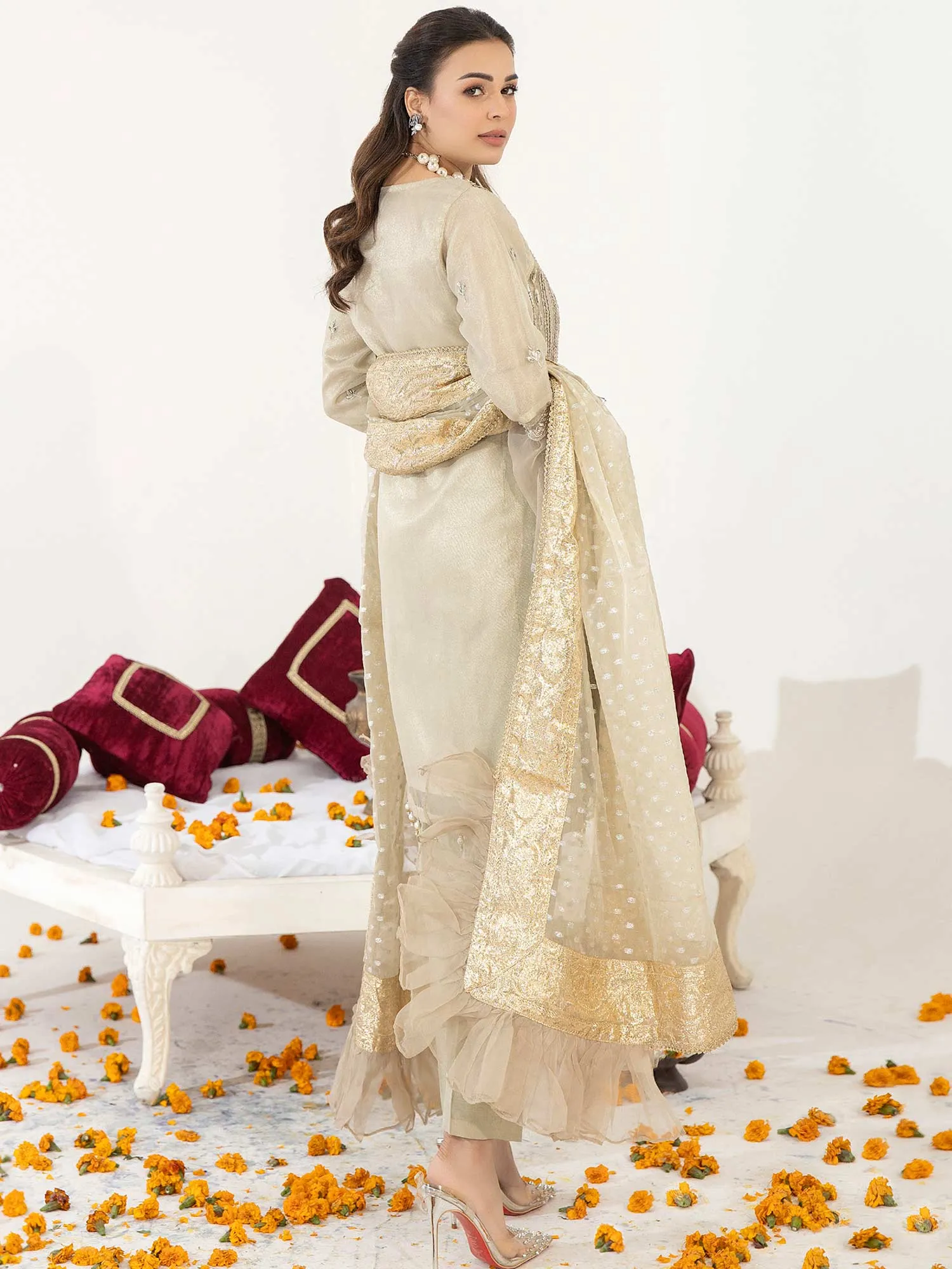 Ally's "Zebaish" Beige Embroidered Angrakha Suit (AL-3572)