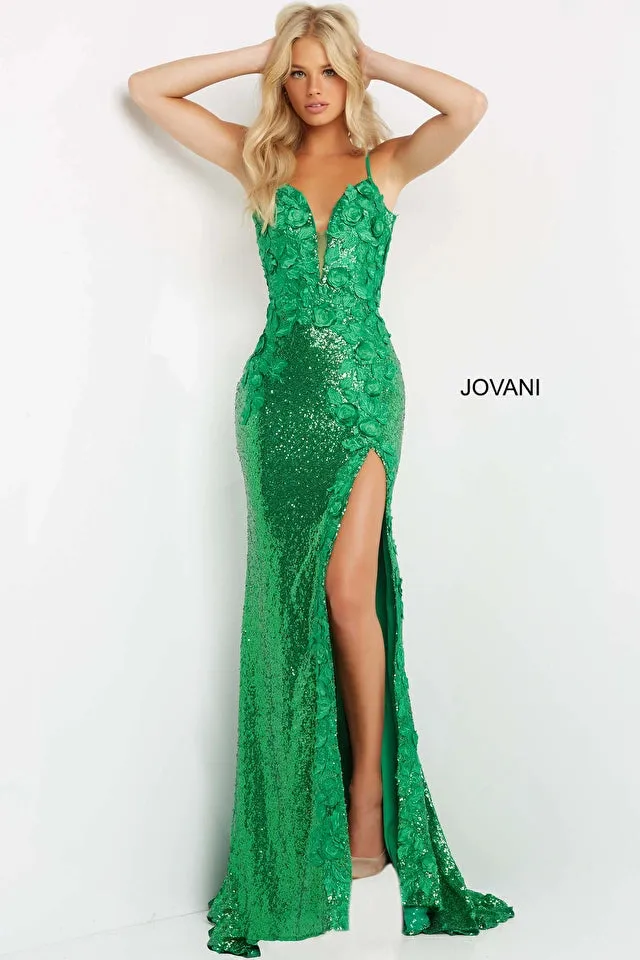 Anastella | Plunging Neckline Floral Gown | Jovani 1012