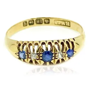 Antique 1915 Sapphire Diamond 18ct Gold Ring