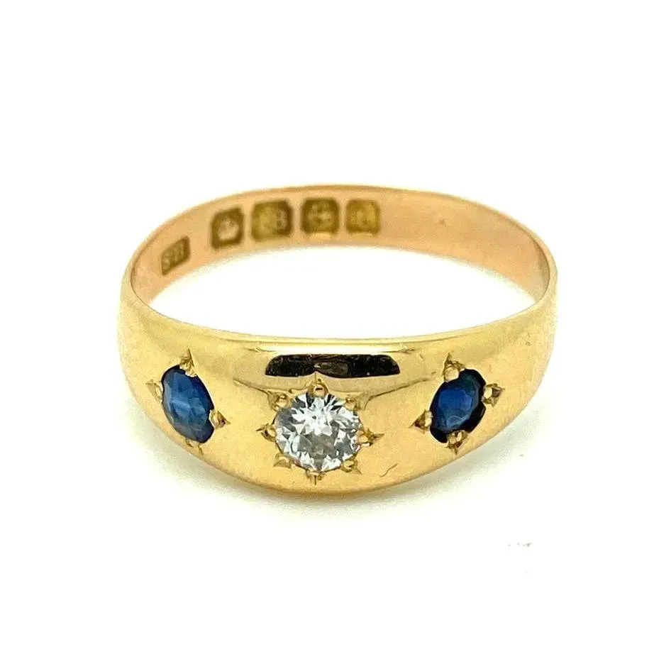 Antique 1918 Sapphire Diamond 18ct Gold Ring