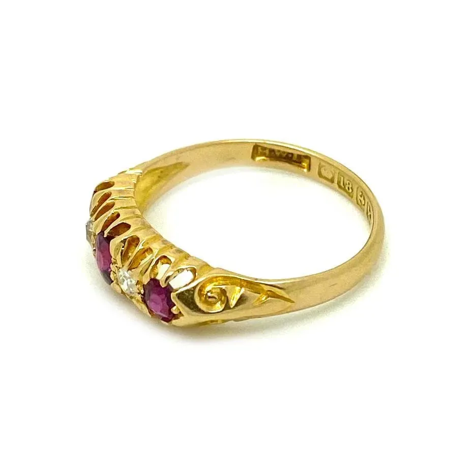 Antique Edwardian 1909 Ruby Diamond 18ct Gold Ring