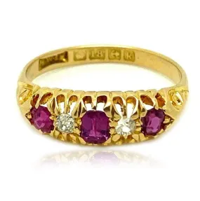 Antique Edwardian 1909 Ruby Diamond 18ct Gold Ring