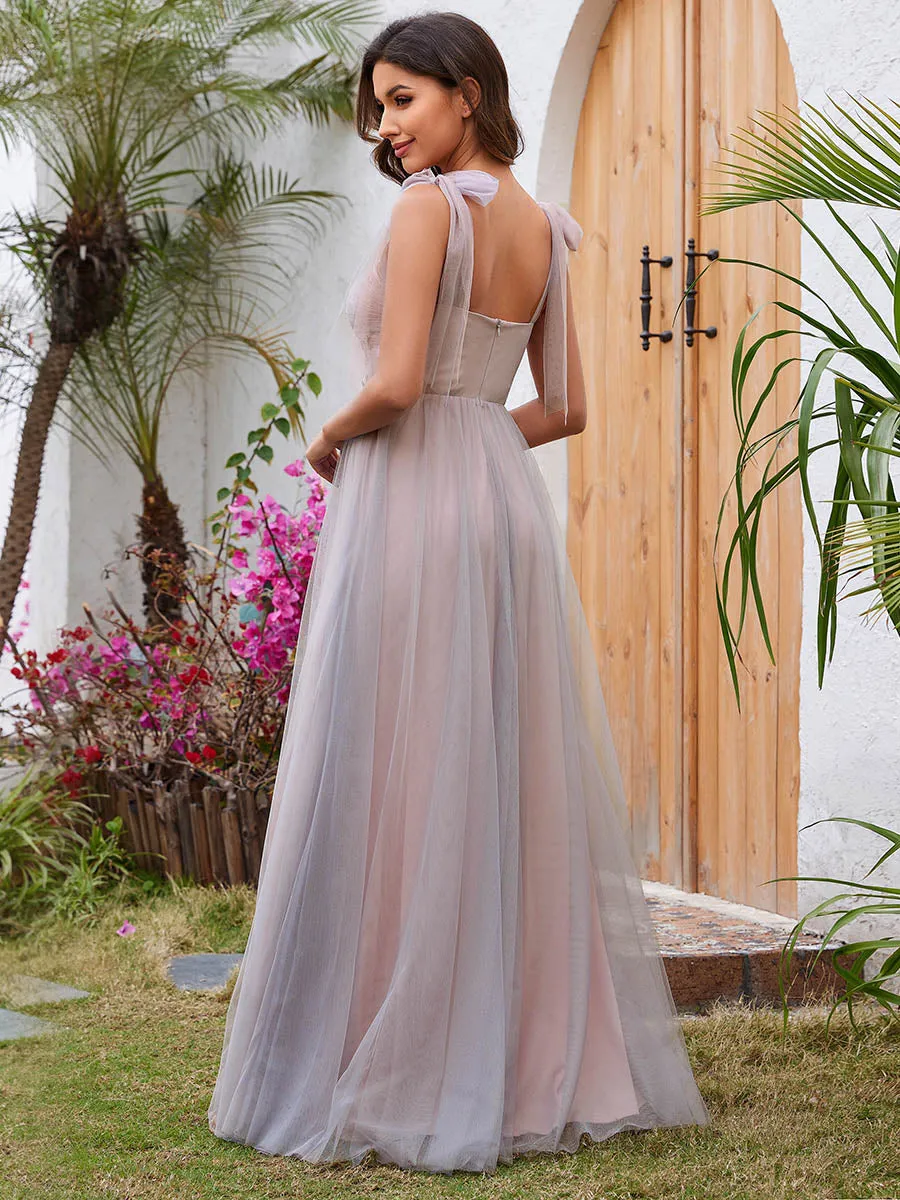 Appliques Lace Sweetheart Neckline Tulle Wholesale Bridesmaid Dress