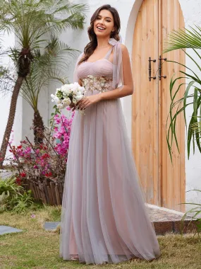 Appliques Lace Sweetheart Neckline Tulle Wholesale Bridesmaid Dress