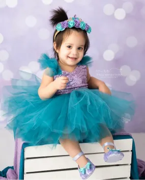 Ariella Couture dress lavender and teal